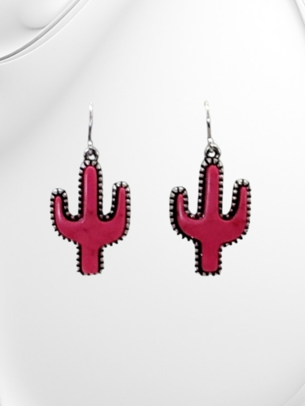 Western Pink Cactus Dangle Earrings New - Picture 2 of 4